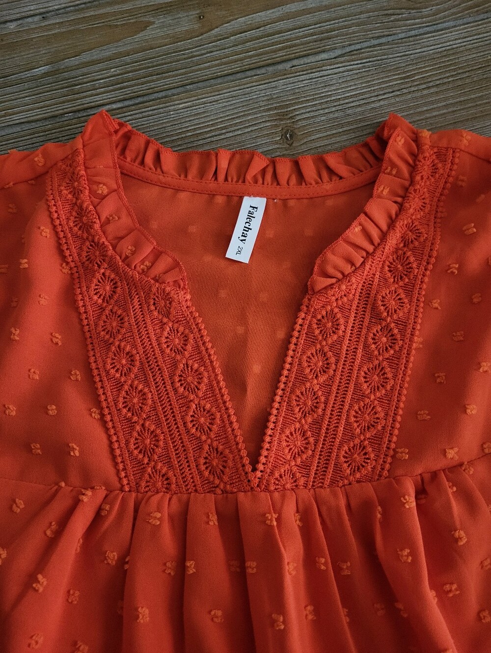 Women's Orange Embroidered Ruffle Top